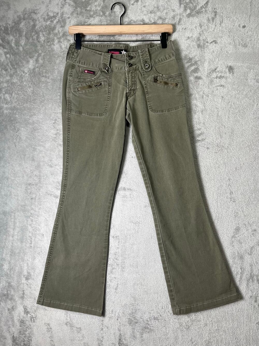 Vintage Y2K Olive Green Low Rise Bootcut Utility Cargo Pants Grunge Streetwear 6